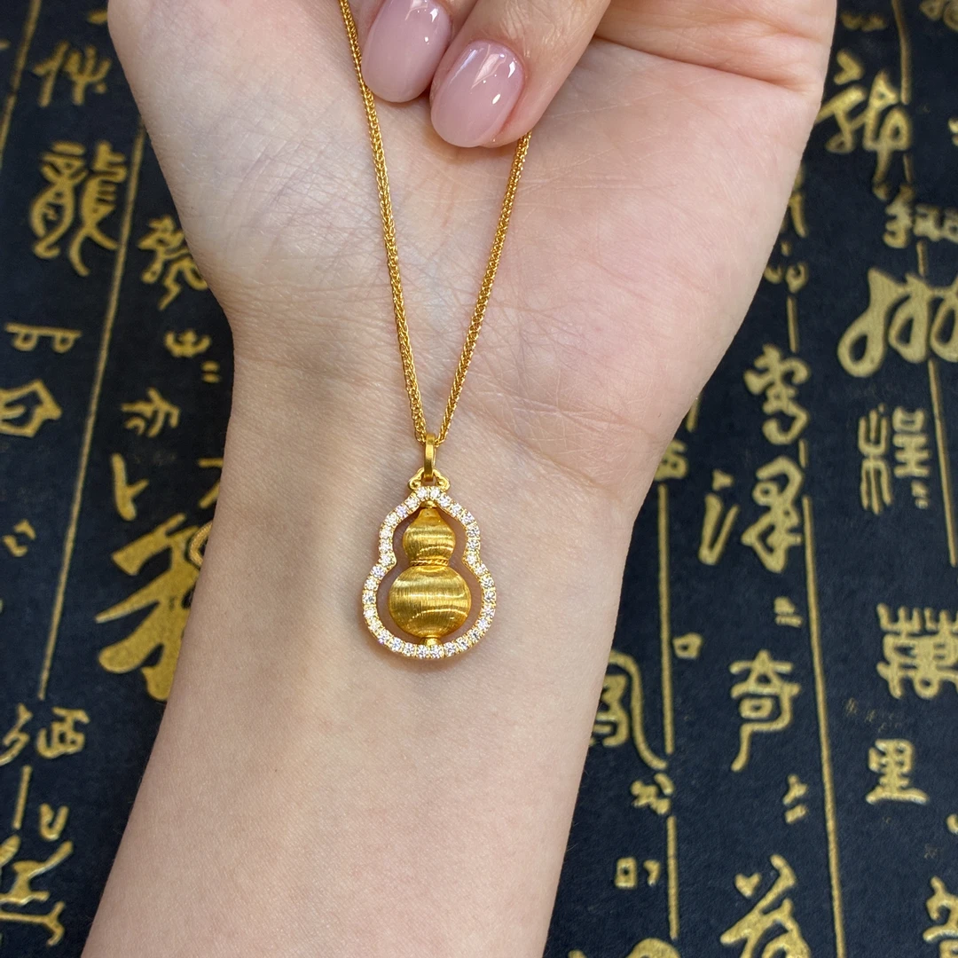 足金999【丝光福禄】黄金镶嵌吊坠古法气质手工复古（工费998/件）