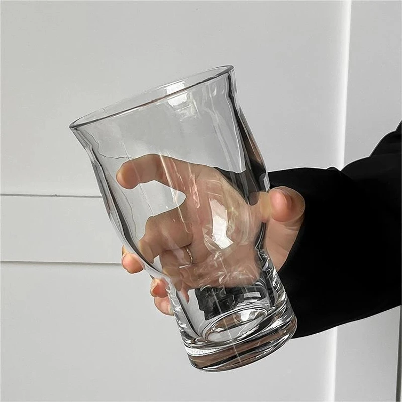 ins风网红宽口玻璃杯果汁杯冰美式咖啡杯酒杯啤酒杯饮品饮料杯yj