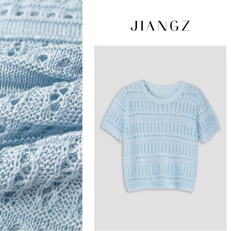 江洲【祈夏】早秋新款气质时尚百搭小众设计师款微镂空气质上衣