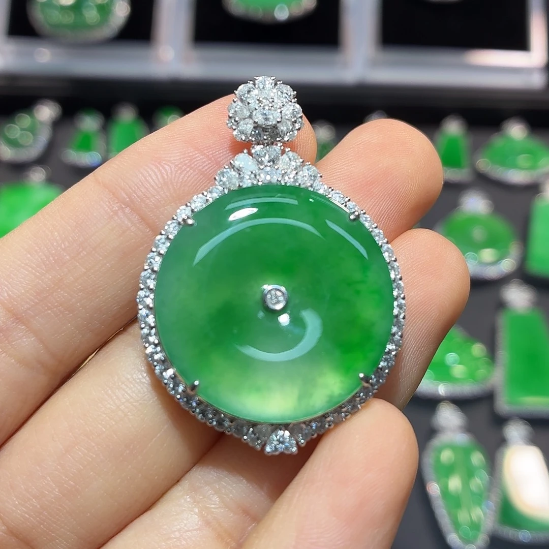 翡翠18K金镶嵌吊坠(不含链)翡翠