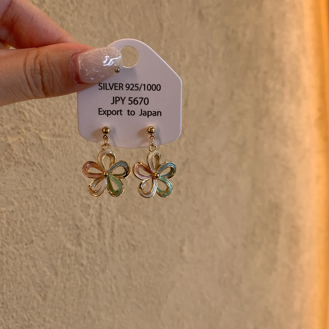 合金耳饰 彩色小清新花朵耳环女多巴胺度假风耳钉耳坠设计感耳饰