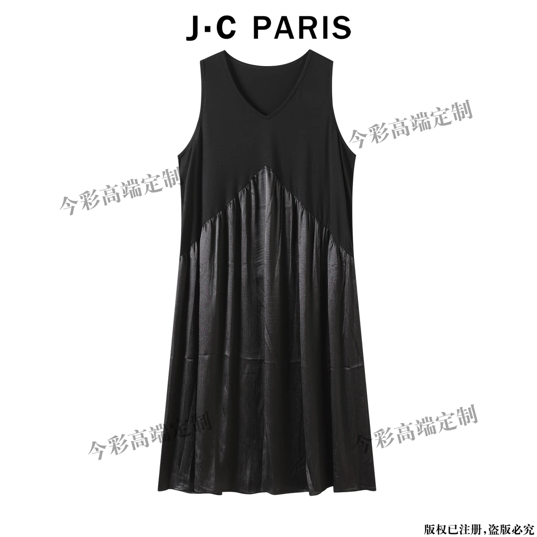 007 森系拼接无袖褶皱背心裙