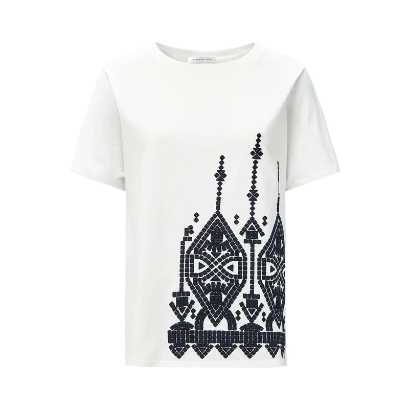 sdeer圣迪奥夏季女装时尚休闲印花圆领撞色绣花短袖T恤S24280114