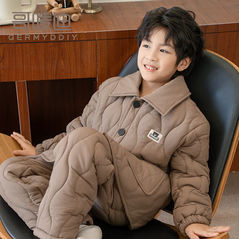GERMYDDIY/哥唛迪儿童冬季加绒加厚睡衣三层夹棉外穿保暖澳毛套装