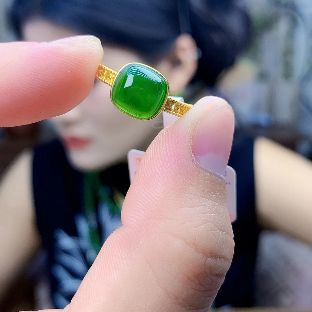 和田玉（碧玉）银S925镶嵌吊坠(不含链)戒指