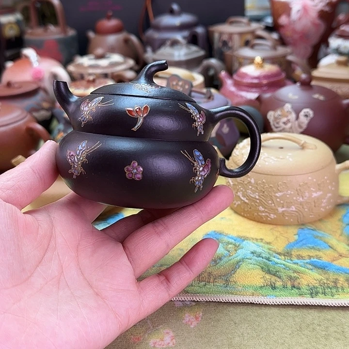 紫砂茶壶珐琅彩葫芦