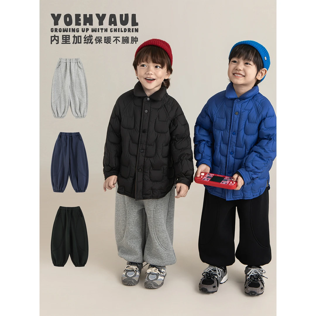 幼悠男童冬装基础款加绒休闲运动裤冬季儿童奥粒绒保暖裤子N6704