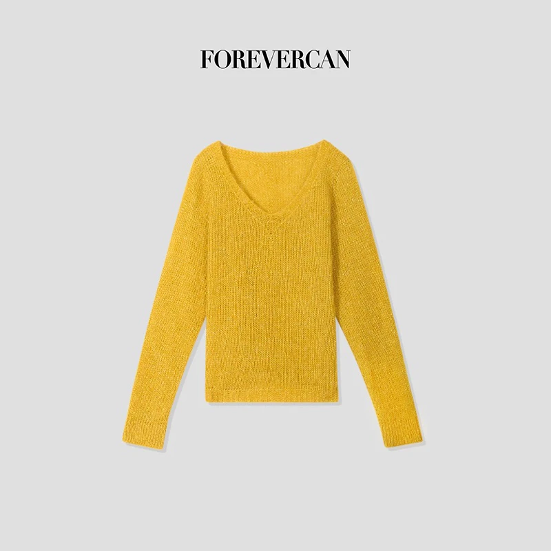 FOREVERCAN“喜上金宵”美丽诺羊毛宽松V领针织上衣CANMY3078C