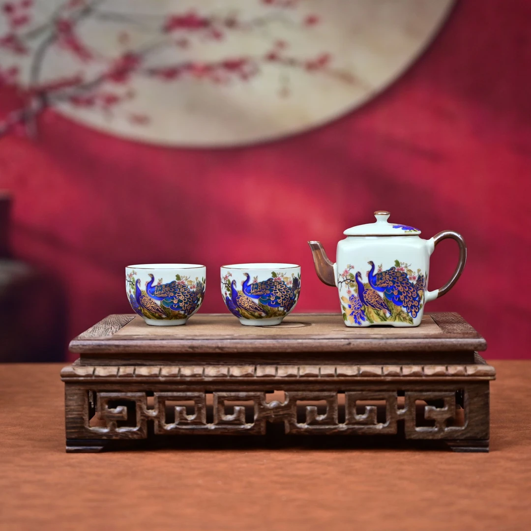 K 四方孔雀壶一壶两杯 C17