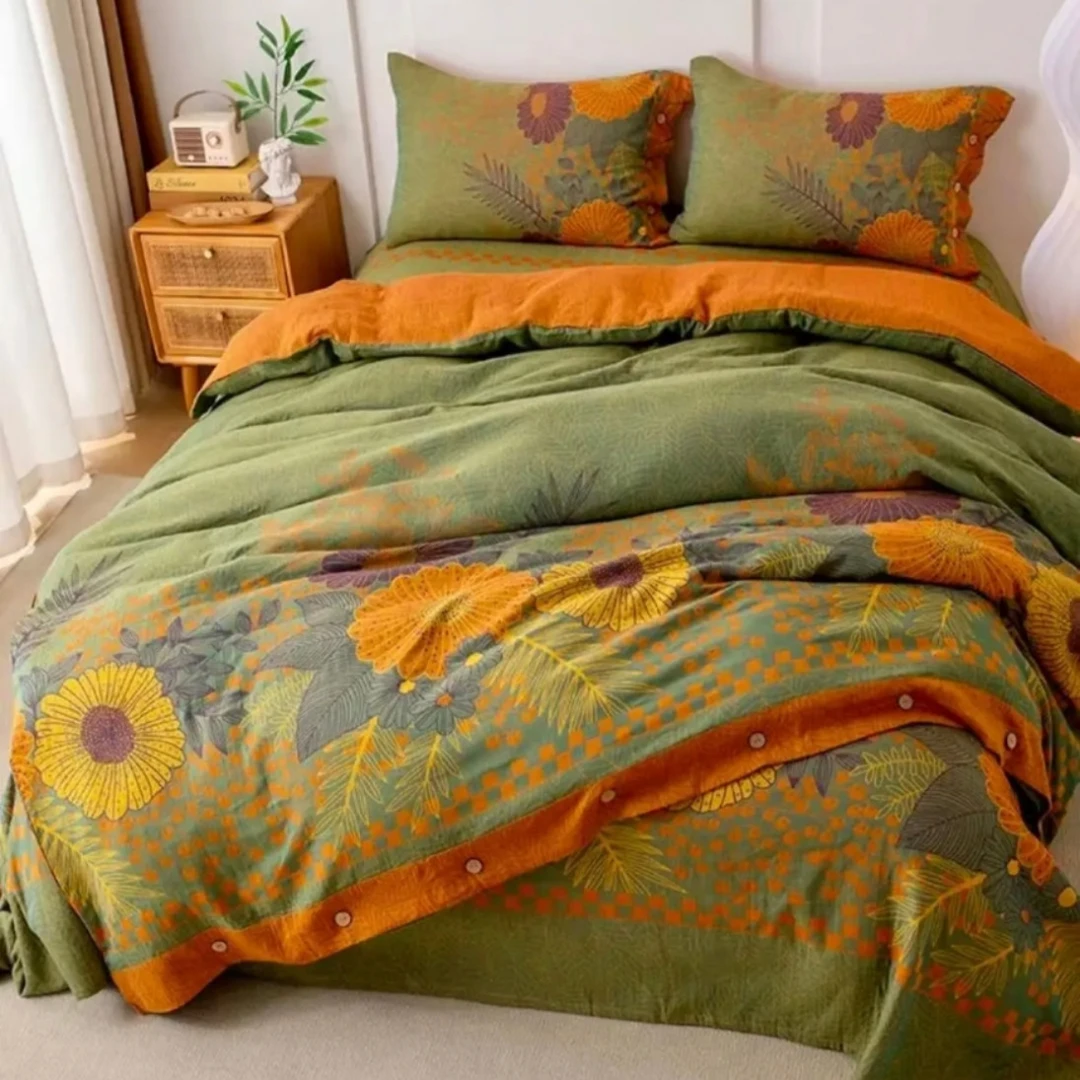 双层纱新款透气四件套--秋日暖阳亲肤多功能舒适高级感柔软   4