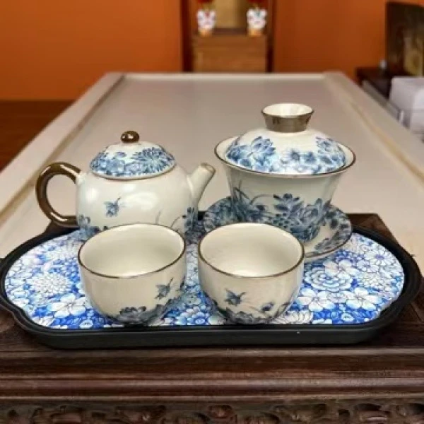 汝窑蝶恋花盖碗套组ZH1764