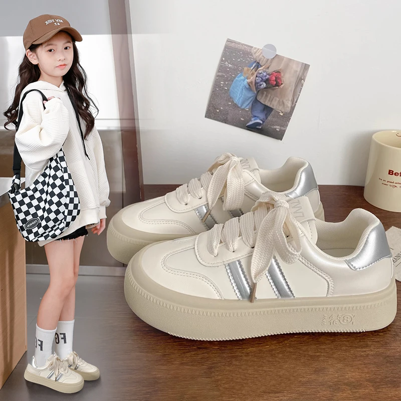 女童德训鞋2025秋冬新款时尚小白鞋中大童洋气运动鞋儿童轻便板鞋