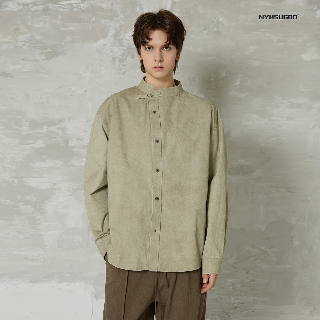 NYHSUGOO/南乙3482新品25年春季男士全棉新中式盘扣设计衬衫外套