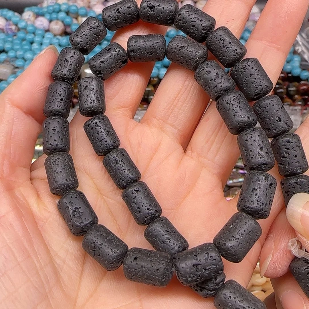 玛瑙/玉髓合金珠宝半成品火山石8mm桶珠一条