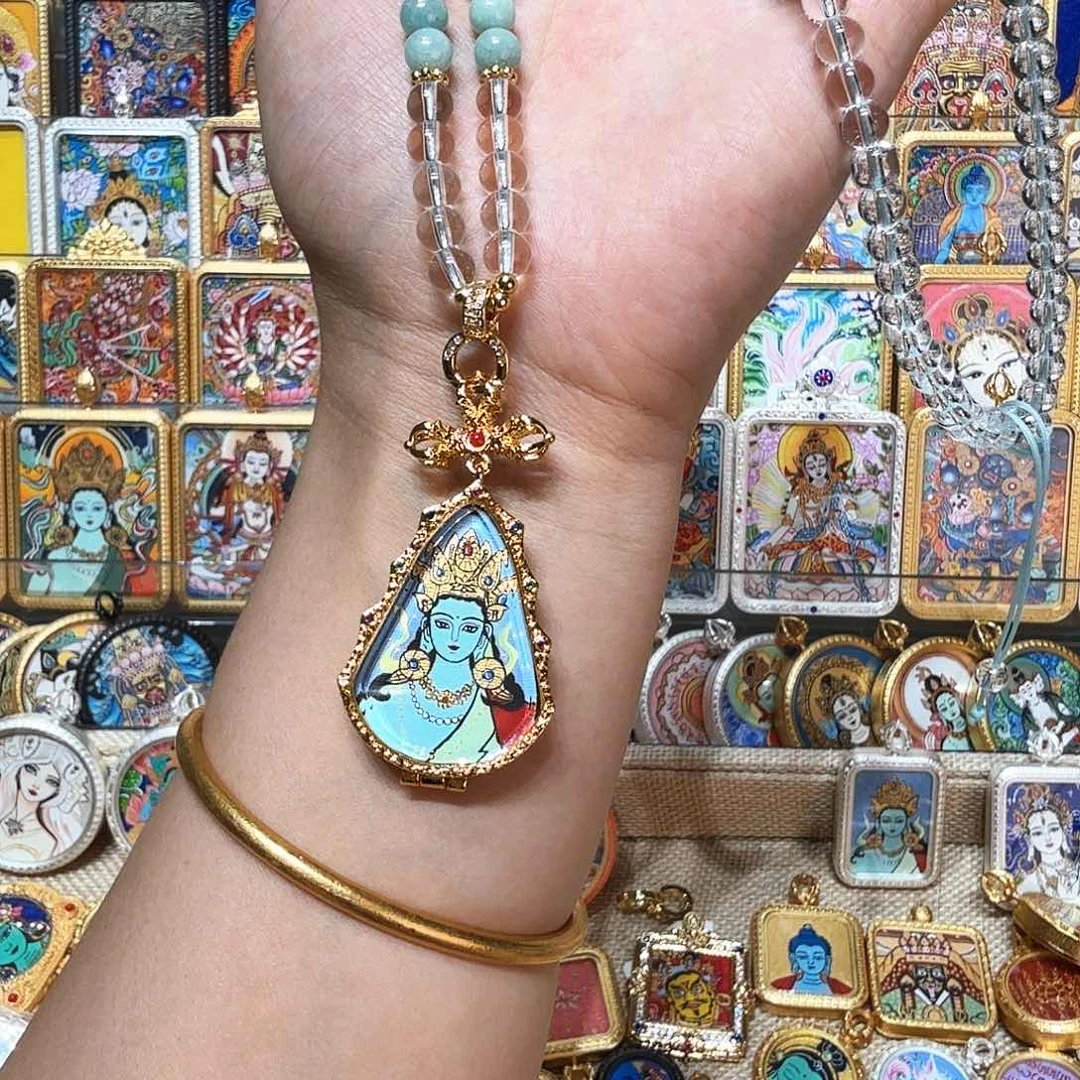 薇***士吊坠热贡纯手绘唐卡非遗文化