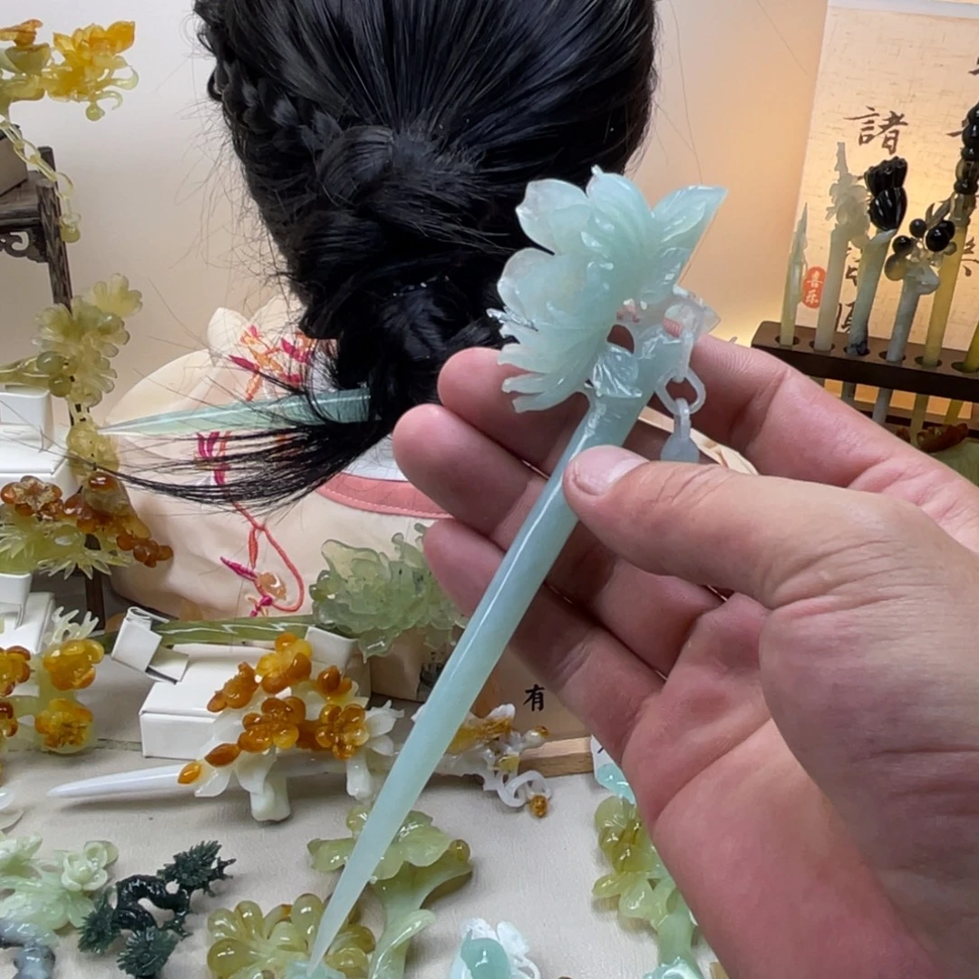 蛇纹石玉合金发饰发簪