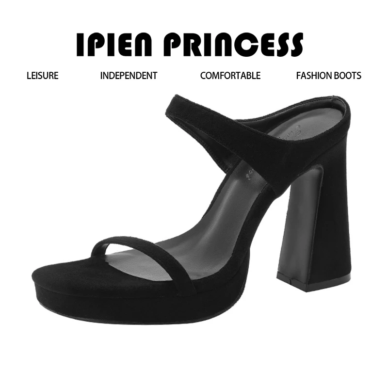 【跟高10CM】显高厚底防水台凉鞋2025黑色高跟鞋不累脚高级感