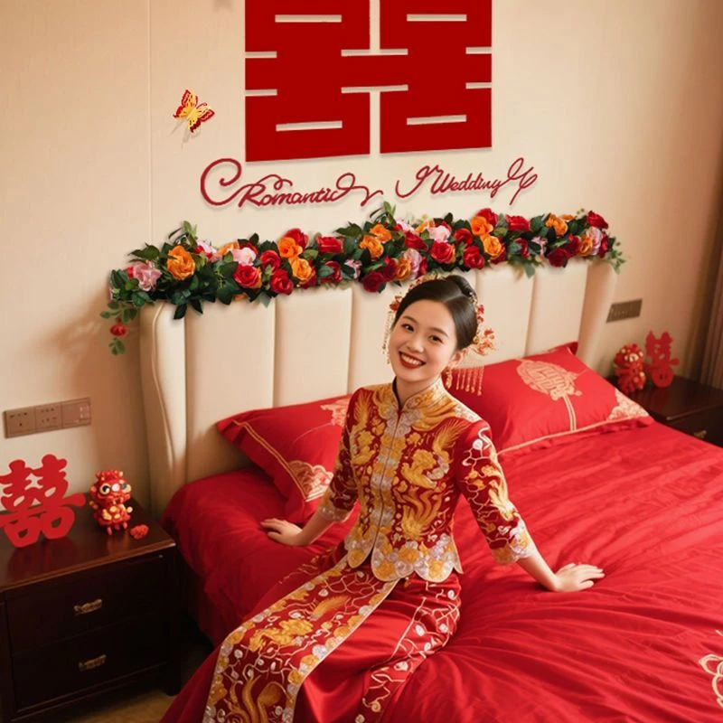 床头仿真花装饰结婚订婚假花藤摆花婚房布置卧室沙发花藤条成品