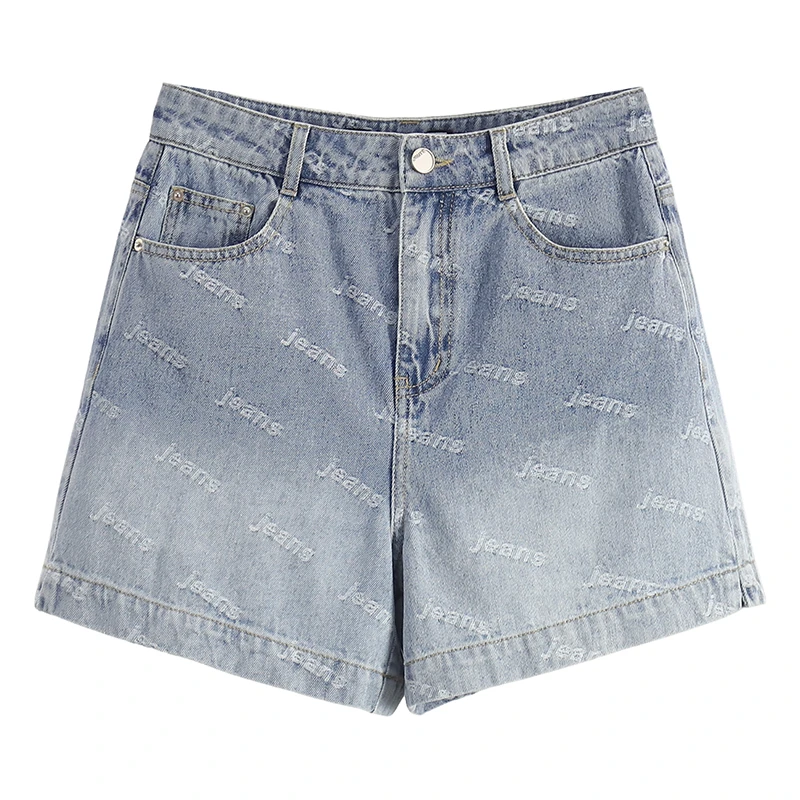 F1981-【芭】提花字母修身浅色水洗牛仔短裤#RKF56Z007
