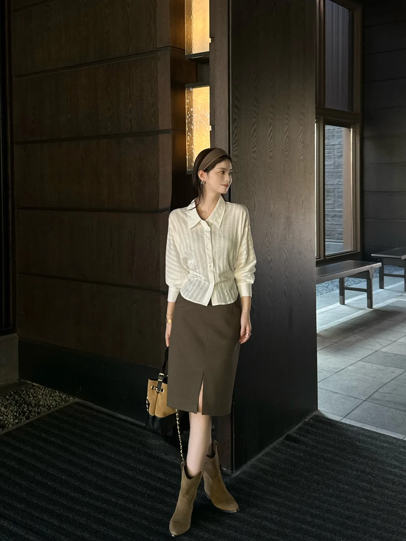 R123272W薄款衬衫领宽松型衬衫袖成人长袖衬衫常规款气质风