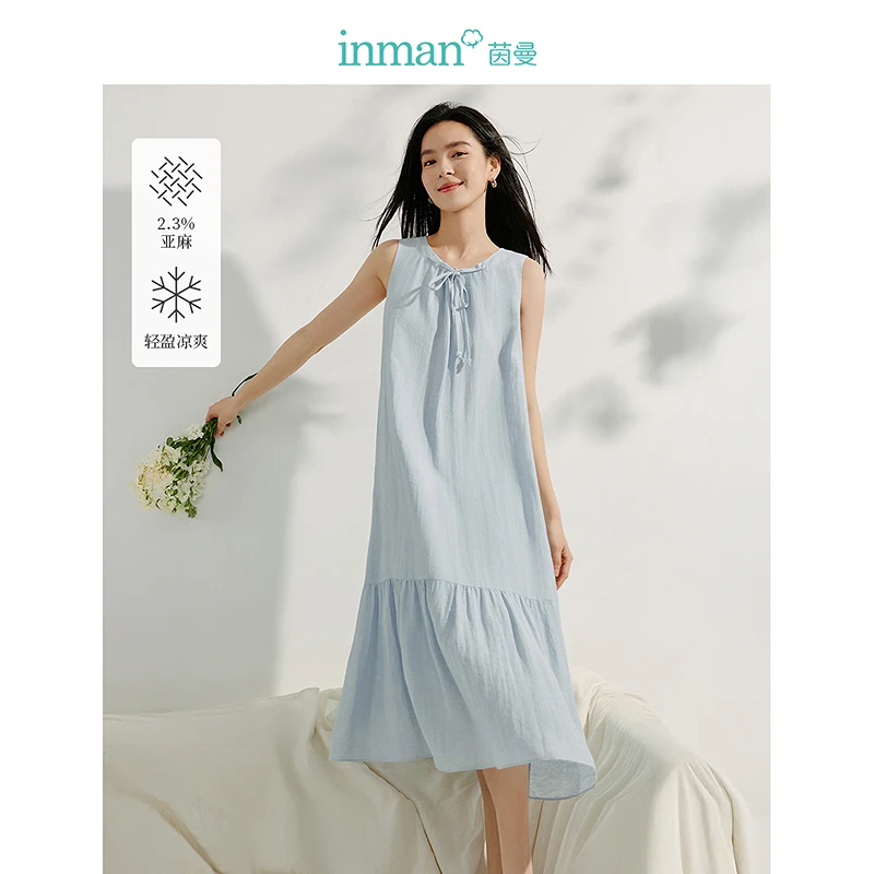 【欧若风新品】茵曼春季法式无袖背心裙系带圆领文艺气质A字连衣裙