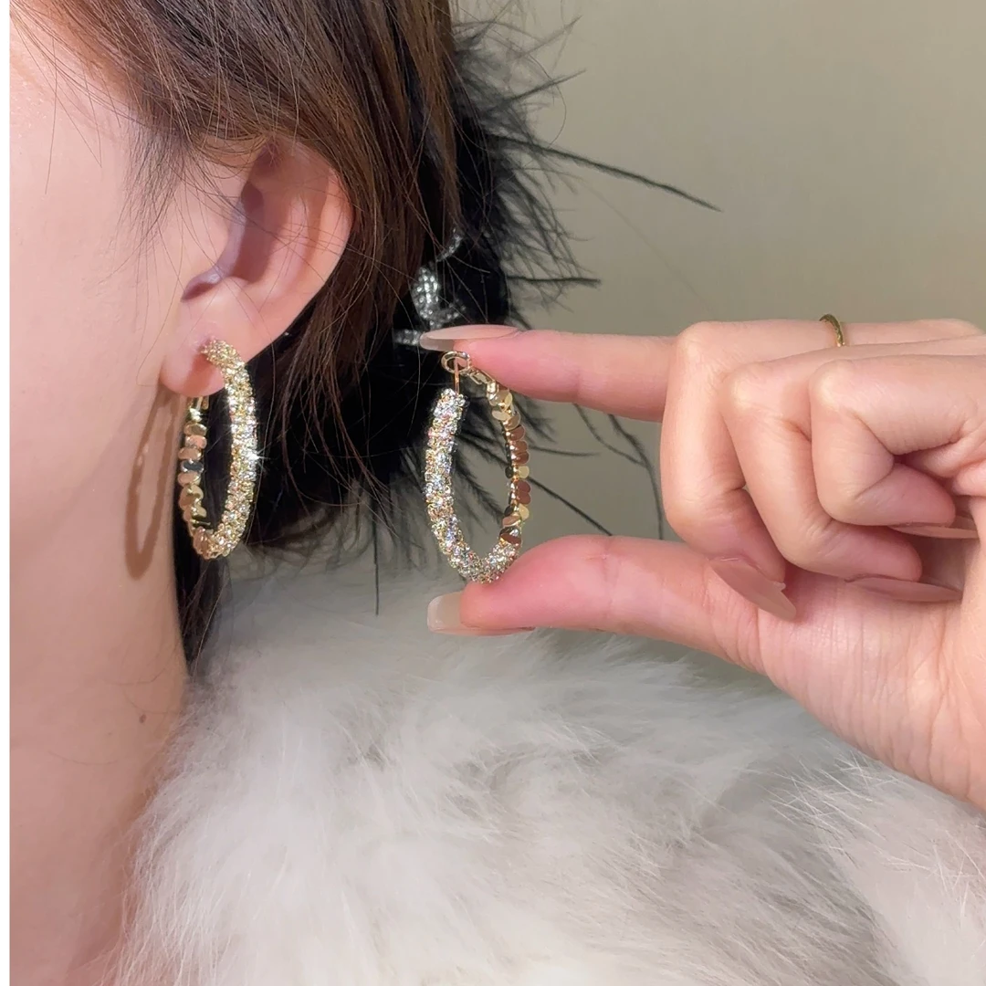 【贵妇】个性夸张锆石耳饰气质大耳圈高级耳环ES329