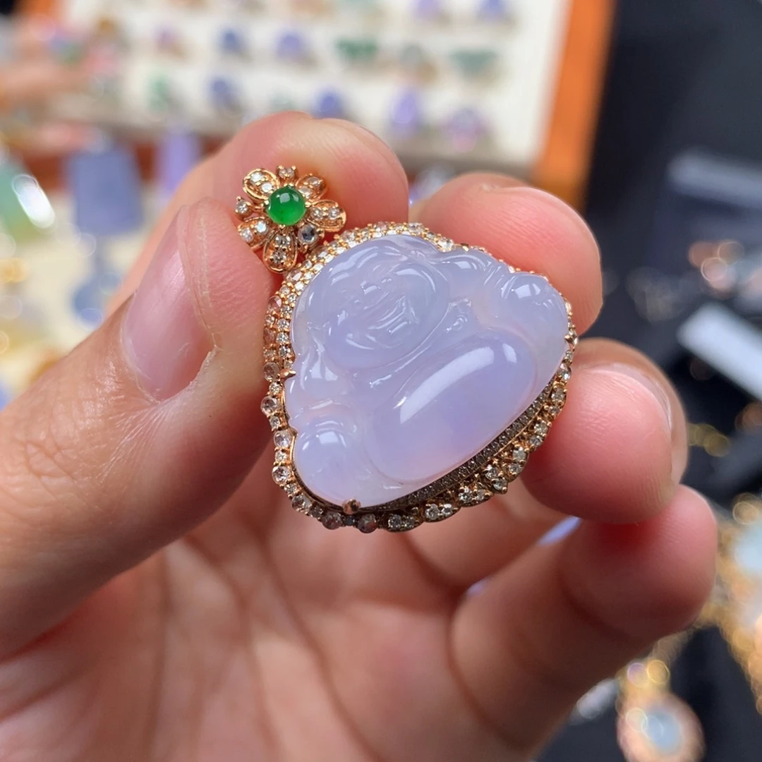 吊坠(不含链)18K金镶嵌翡翠