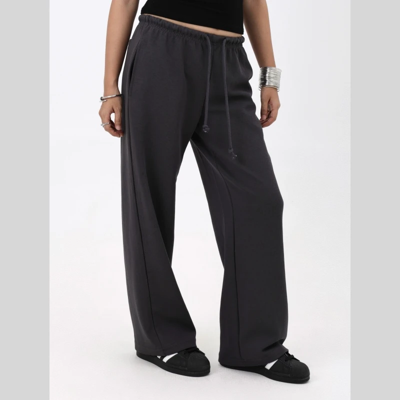 MIMIETTE小个子美式简约直筒抽绳刺绣灰色卫裤6661休闲百搭裤子