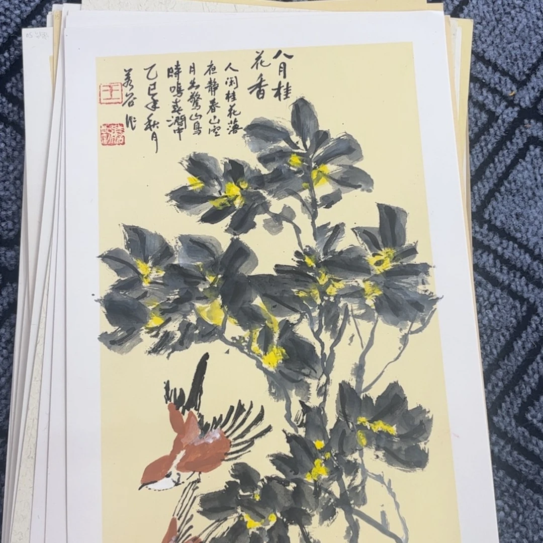 国画硬卡花鸟作品