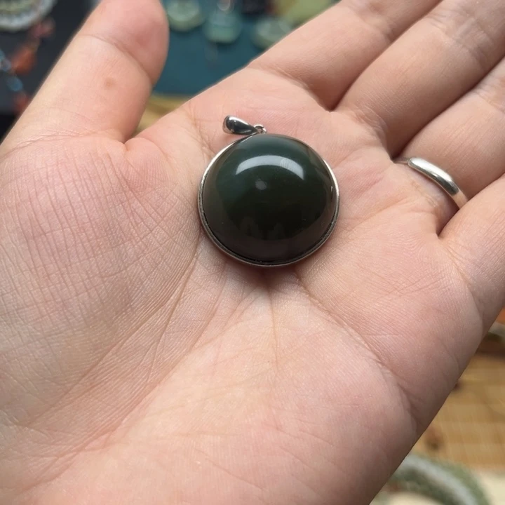 蛇纹石玉银S925镶嵌颈饰