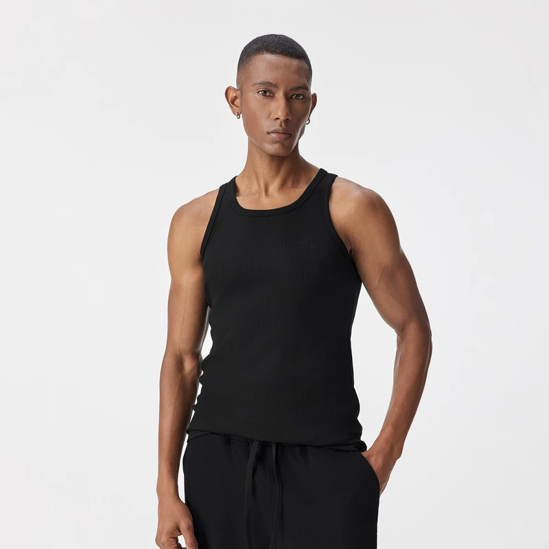 BODYDREAMBM莫代尔背心男款针织休闲无袖坎袖t恤夏黑色健身坎肩