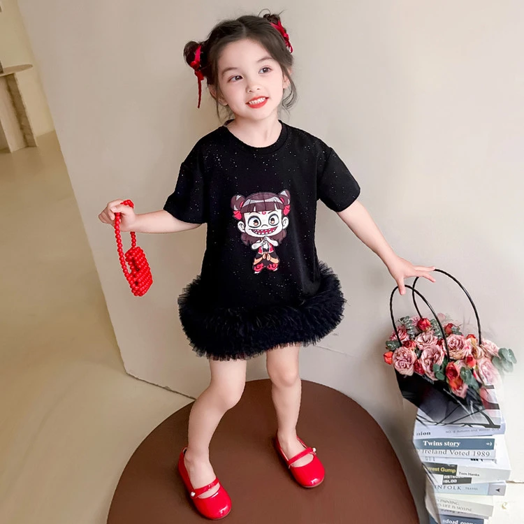 女童夏季连衣裙2025新款儿童哪吒衣服宝宝短袖蓬蓬裙夏装公主裙子