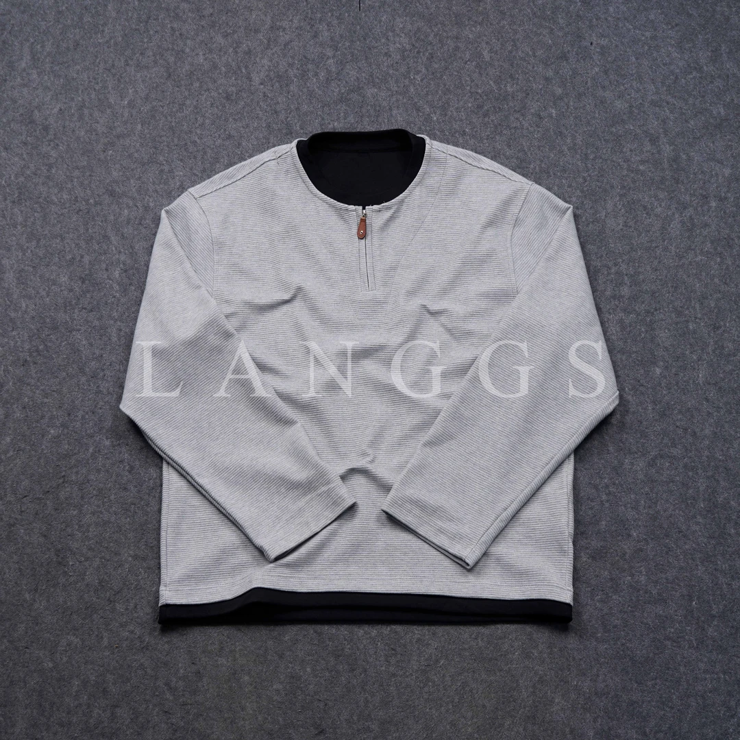 LANGGS&浪叔 早春半拉连华夫格假两件宽松长袖打底-25T7013