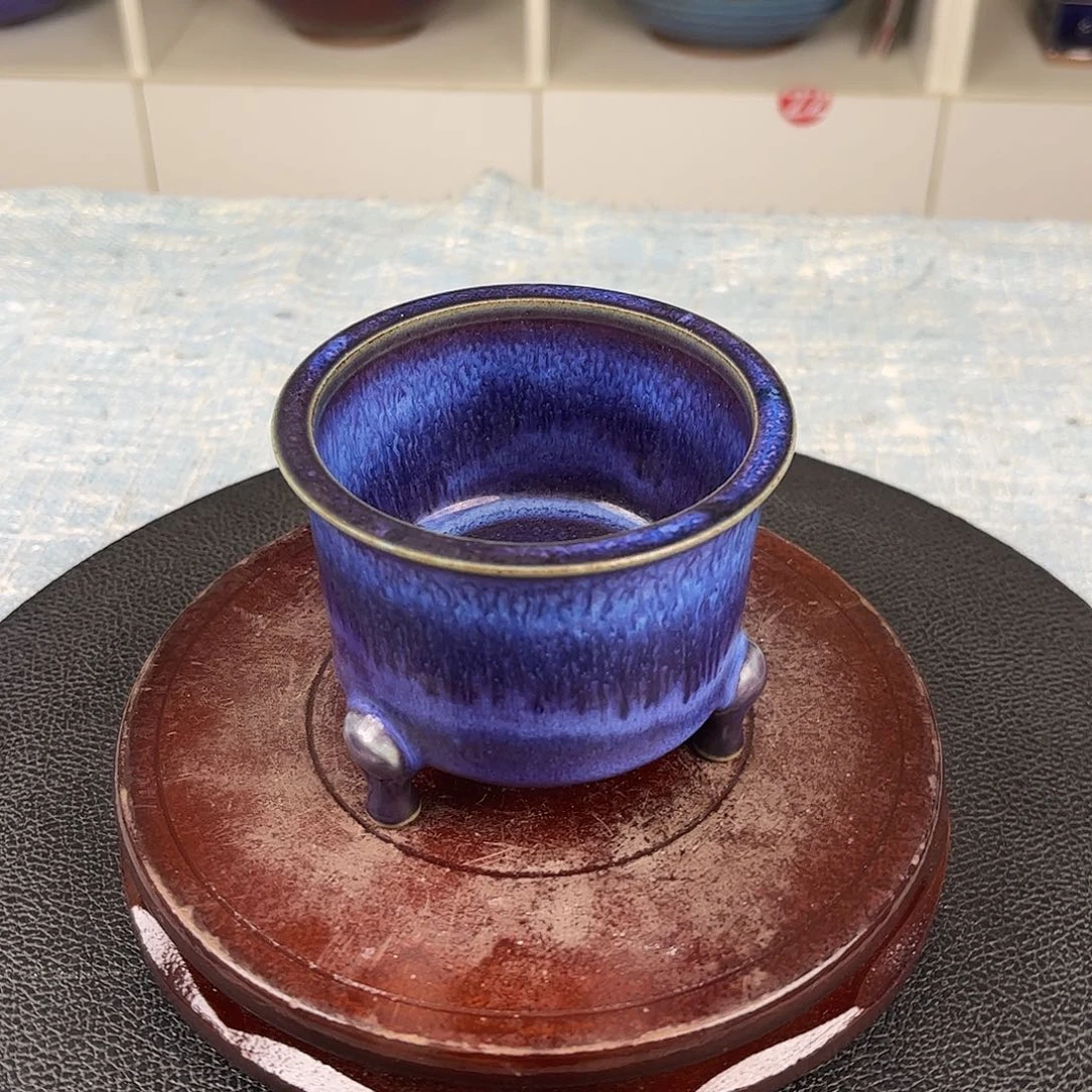 瓷片三足炉炭烧手拉坯大师作品