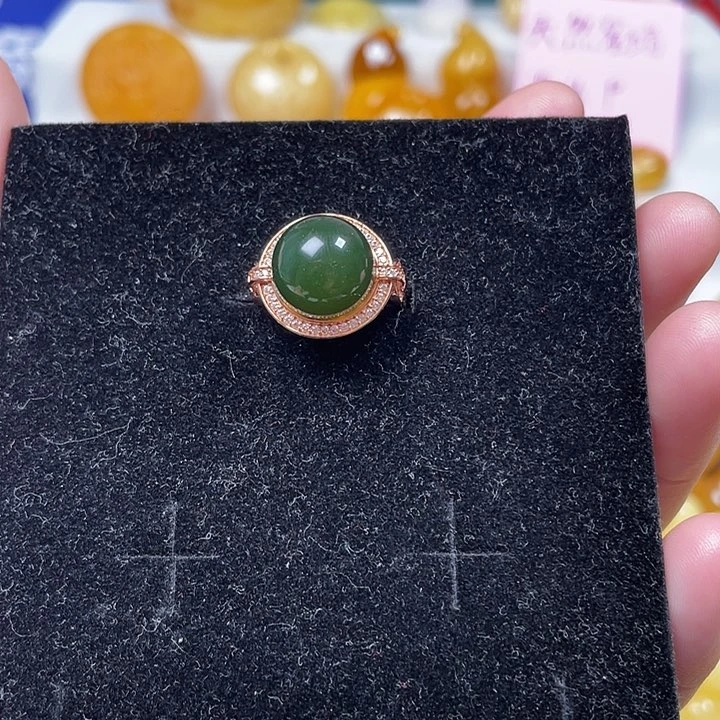 银S925镶嵌蓝珀裸石天*座戒指