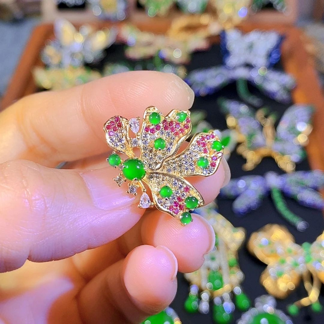 吊坠(不含链)银S925镶嵌翡翠