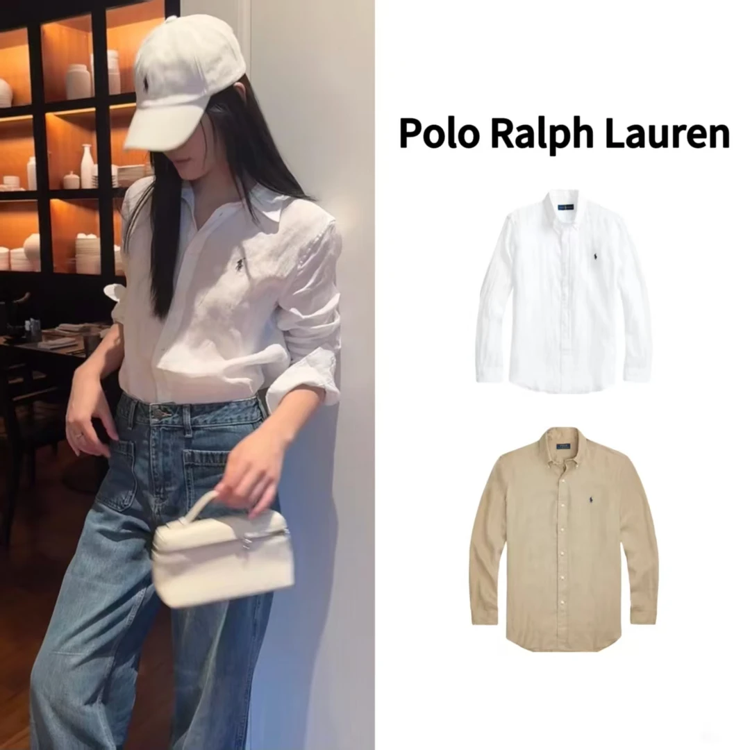 Polo Ralph Lauren/拉夫劳伦 亚麻Logo刺绣翻领长袖衬衫 男女同款