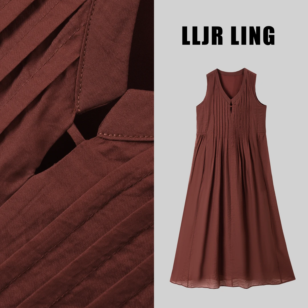 【珂姐专属】无袖V领连衣裙夏装复古简约253309