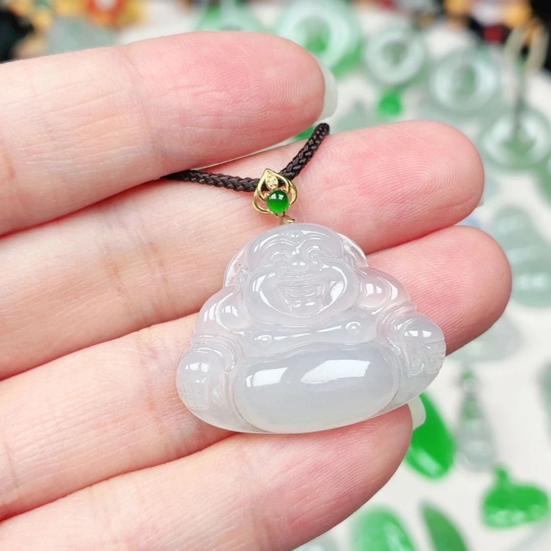 翡翠18K金镶嵌颈饰缅甸天然A货翡翠