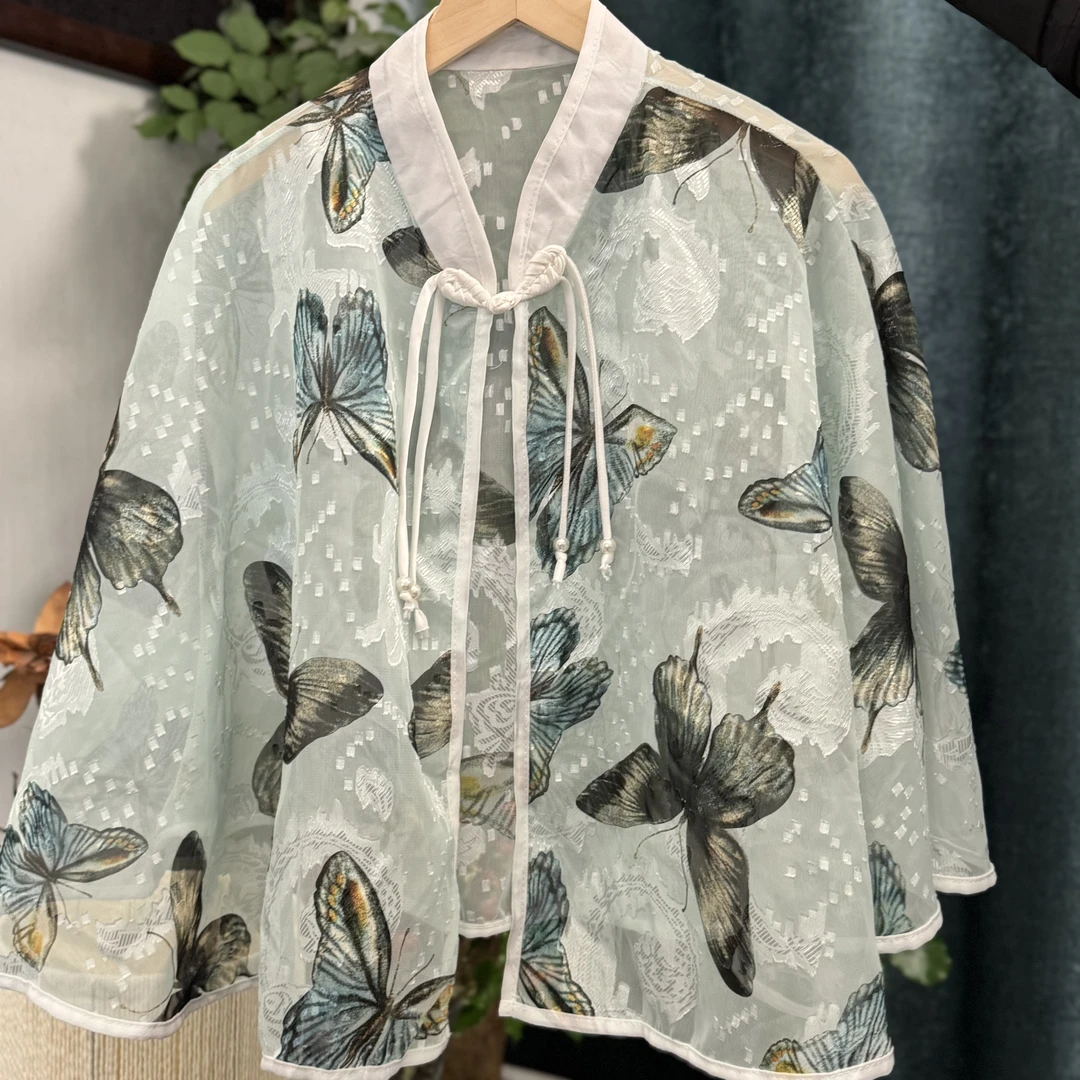 【E68-2】防晒披肩气质大方花丝斜纹气质国风夏季薄