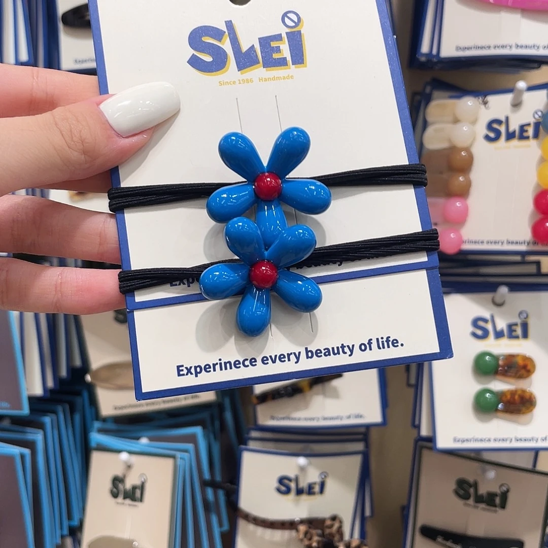 布艺非金属蓝花发绳2根