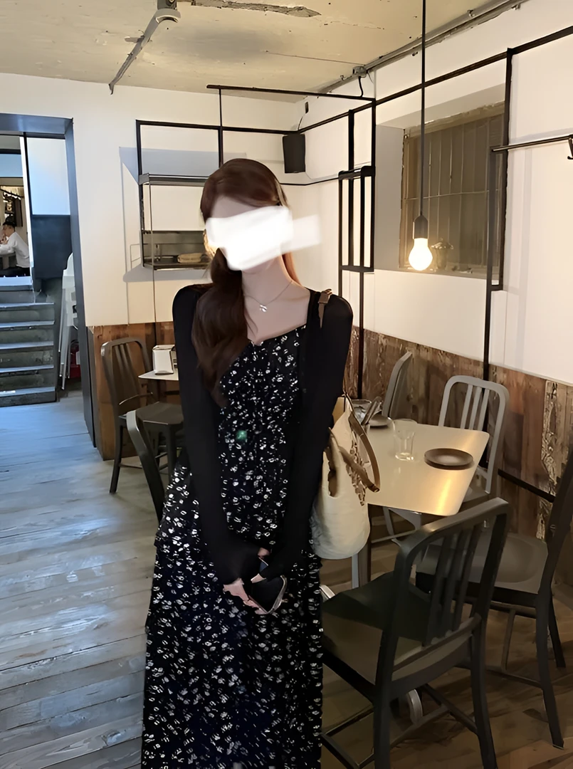 法式时尚个性吊带碎花长连衣裙ol显瘦夏季气质披肩两件套2316