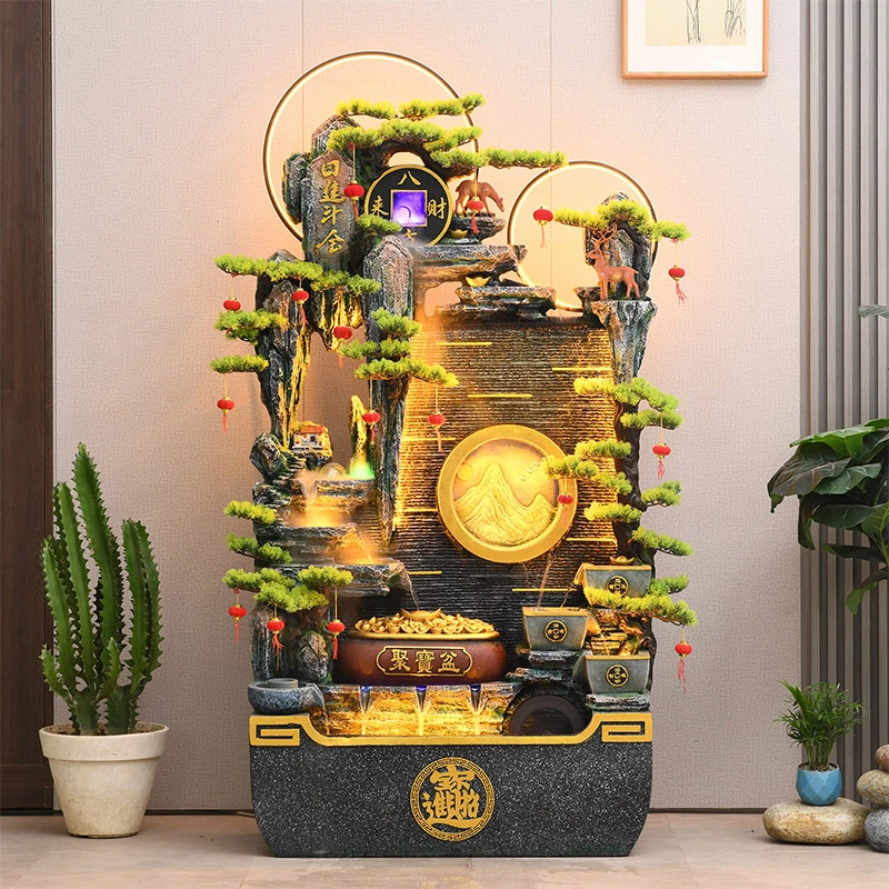 新中式假山喷泉水幕墙流水屏风鱼缸循环水客厅办公室家居乔迁摆件