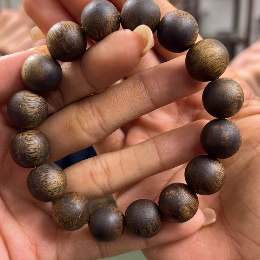 沉香手串乌身卡1.4/20g单圈沉水浮