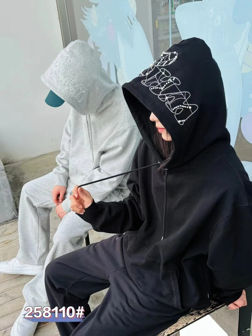 连帽常规款常规情侣款韩系风卫衣黑色宽松印花休闲秋季上衣潮流