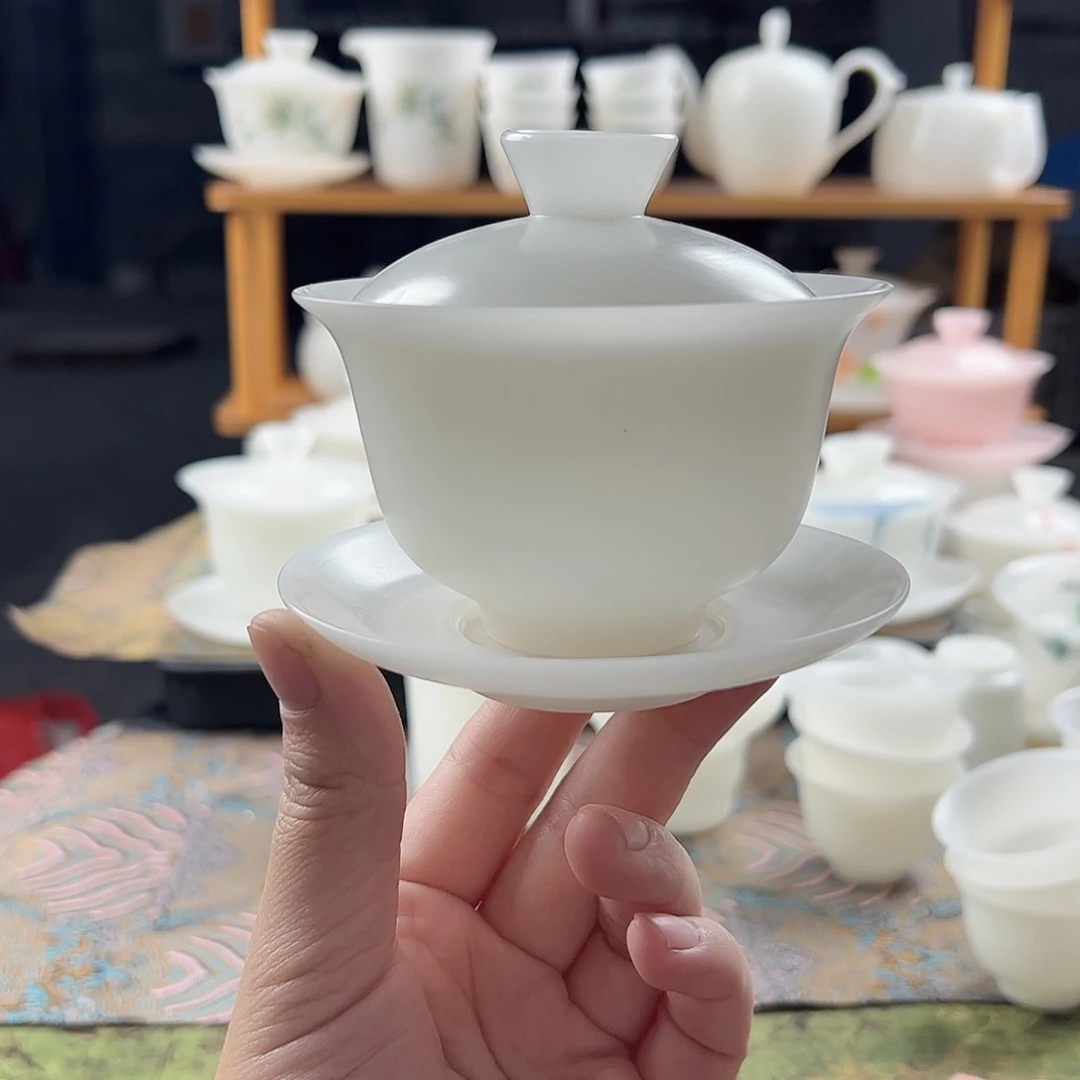 素烧璞玉薄胎元宝盖碗满容160ml