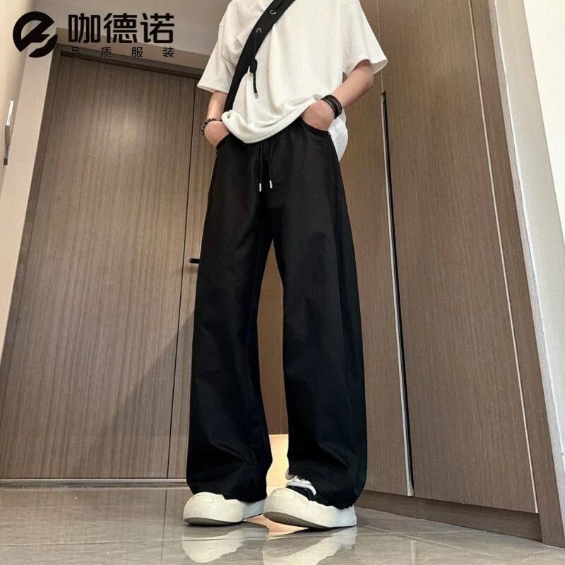 2025新款美式斜切弯刀阔腿裤男夏季冰感透气宽松直筒休闲工装长裤