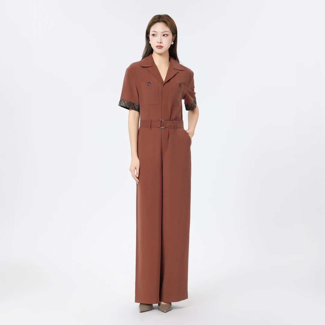 AMASS/阿玛施新款气质高腰直筒裤砂工艺百搭连体衣裤女510014