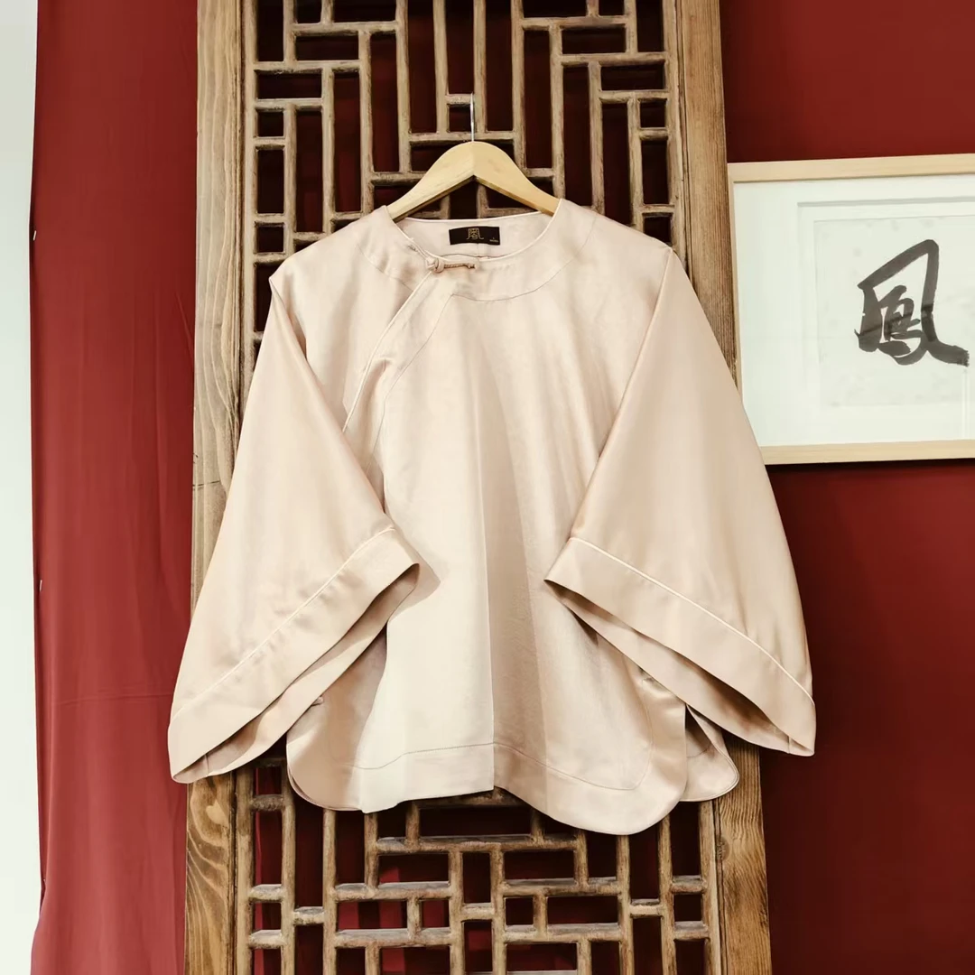 （ SY5227）凤徕兮私人定制粉色光板底斜襟盘扣上衣