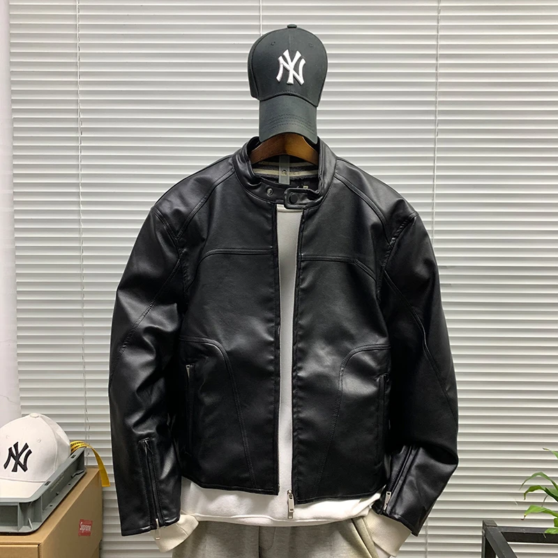 美式机车服皮衣男款宽松潮牌痞帅立领PU皮夹克外套春秋新款上衣